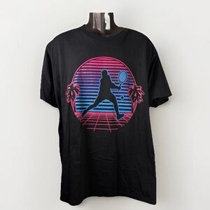 Vaporwave Retro 80s Tennis Player Black Men’s T-Shirt Size XL